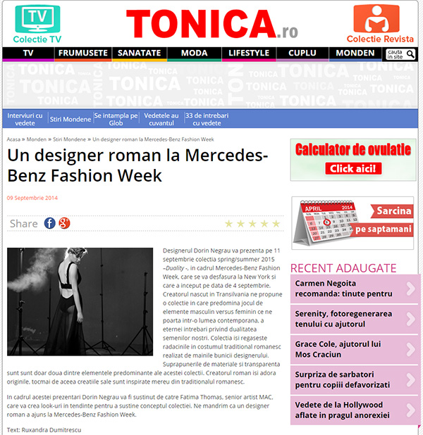 Un designer roman la Mercedes-Benz Fashion Week